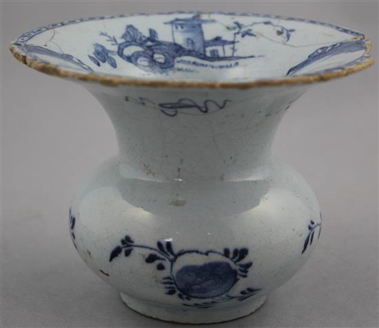 A mid 18th century English? blue and white delftware spittoon, 12.4cm